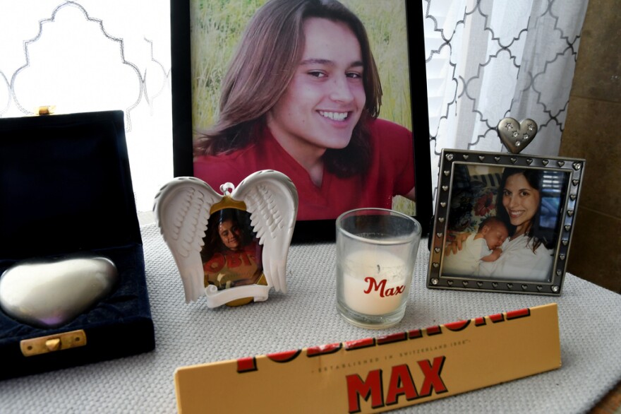 A number of photos on a table.