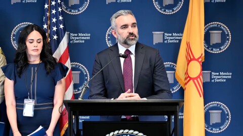 New Mexico Attorney General Raúl Torrez speaks during press conference