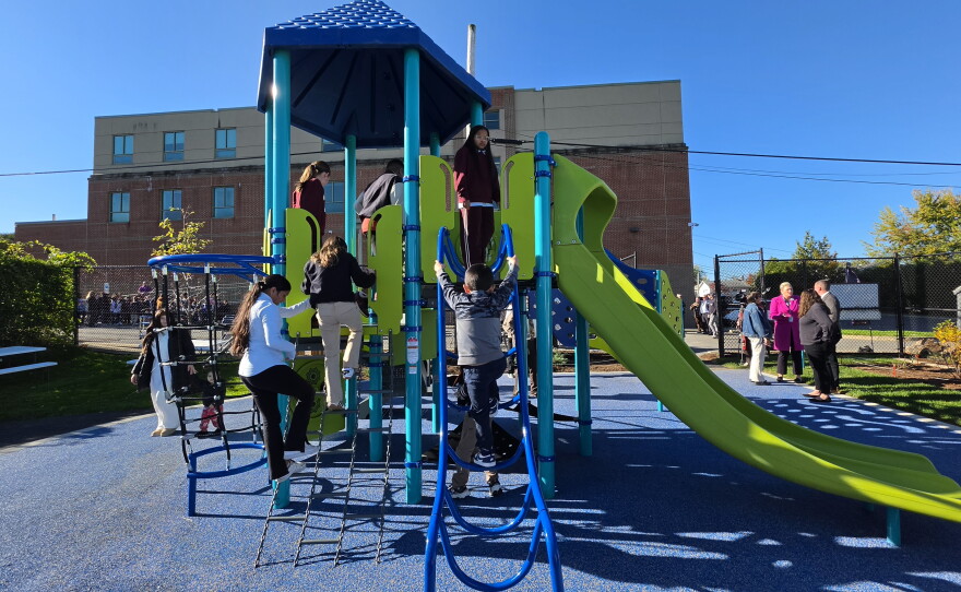 Students explore the new playground at Whittier Elementary in Scranton.