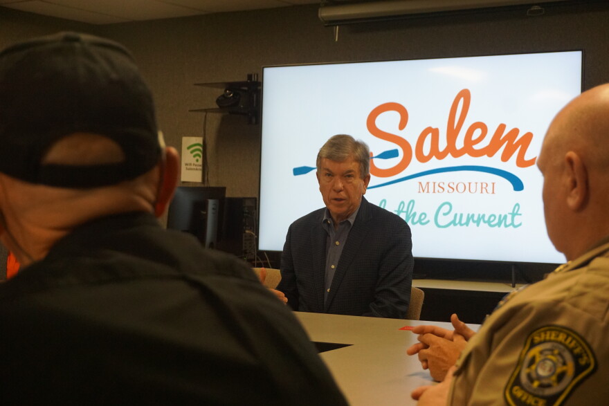  Sen. Roy Blunt speaks with economic development officials in Salem as part of a tour around south central Missouri to rural communities.