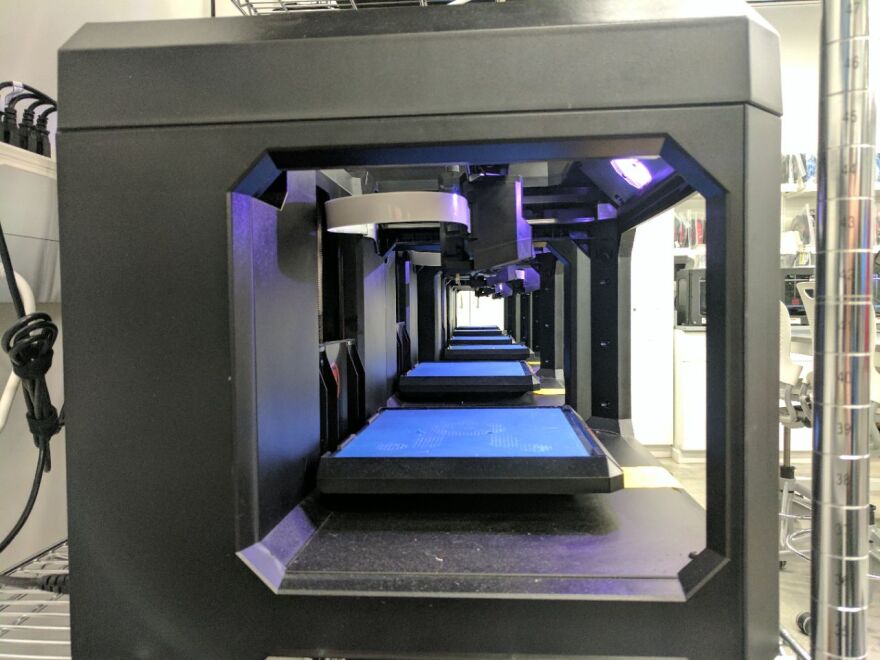 Outreach3D will use MakerBot 3-D printers at the Florida Polytechnic University RAD Makerspace lamb to print their first 100 prosthetics. There are 55 MakerBot printers in the lab that can print the devices within hours. (Photo courtesy of William Irvin)