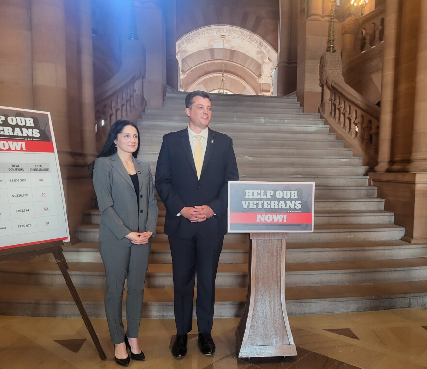 New York state senators Jessica Scarcella-Spanton (D-23) and Jake Ashby (R-43) at the New York state Capitol in Albany on Tuesday, April 9, 2024.