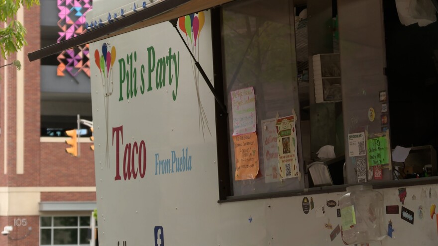 Pili's Party Taco truck is parked along South Walnut Street Monday.