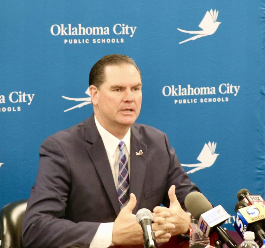 Oklahoma City Public Schools Superintendent Sean McDaniel at a January press conference