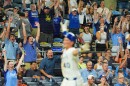 Kansas City Royals' Josh Rojas runs home to score the winning run on a bunt single hit by Nick Loftin during the ninth inning of a baseball game against the San Francisco Giants, Monday, July 20, 2026, in Kansas City, Missouri.