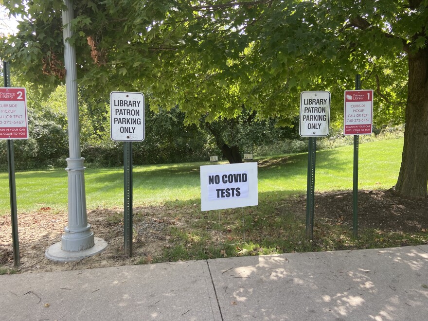 No COVID test signs at Powell, Ohio library
