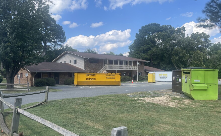 One of several buildings in Camelot Village in Chapel Hill where residents had to evacuate due to flooding from Tropical Storm Chantal. Taken on Sept. 4, 2025. 