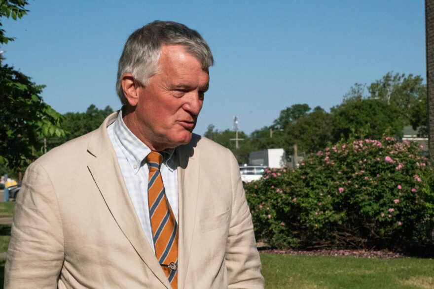 The statewide legal aid organization Kansas Legal Services represented 11 Stormont Vail patients who qualified for free care but were sued for medical debt. KLS executive director Matt Keenan, appears on May 12, 2026, after a court hearing in Topeka.