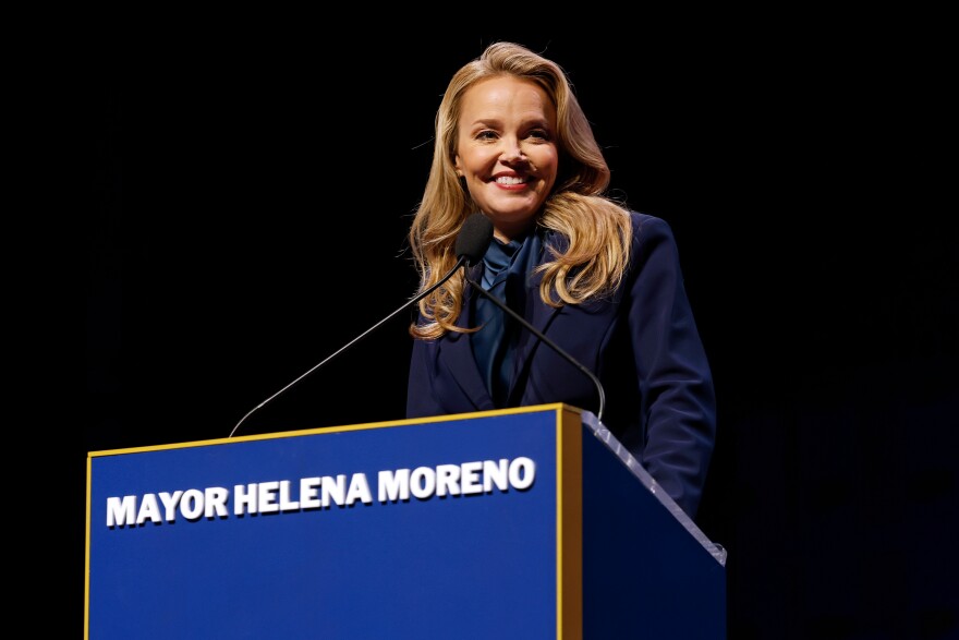 Mayor Helena Moreno delivers her inaugural address after being sworn in as New Orleans' 63rd mayor, outlining her vision for the city's future before a crowd of more than 2,500 guests at the Saenger Theatre on Monday, Jan. 12, 2026 in New Orleans.