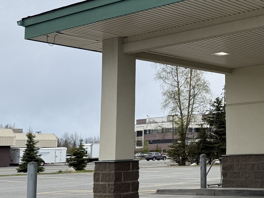 Clouds cover Soldotna Professional Pharmacy, and, in rear, Central Peninsula Hospital on Tuesday, May 26, 2026 in Soldotna, Alaska.