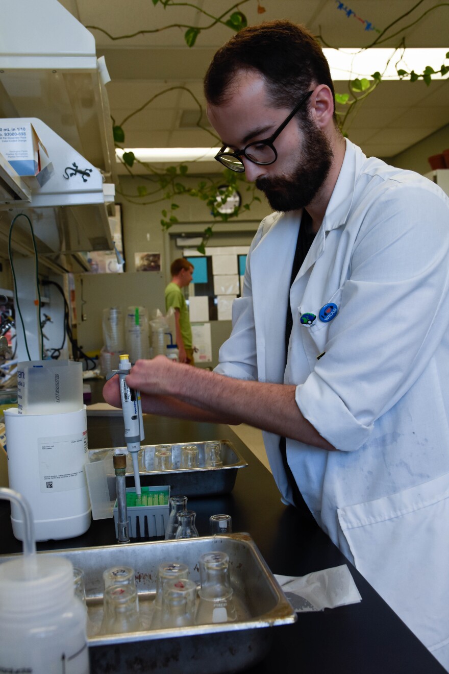 Kyle Card conducting an experiment in his lab