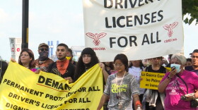 Members of Movimiento Cosecha Indiana march along the White River in Indianapolis, demanding driver's licenses for undocumented Hoosiers.