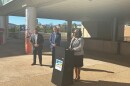 From left, Roanoke Economic Development Director Marc Nelson, Mayor Joe Cobb, and City Manager Valmarie Turner announce the city's intention to attract a casino to the Berglund Center.