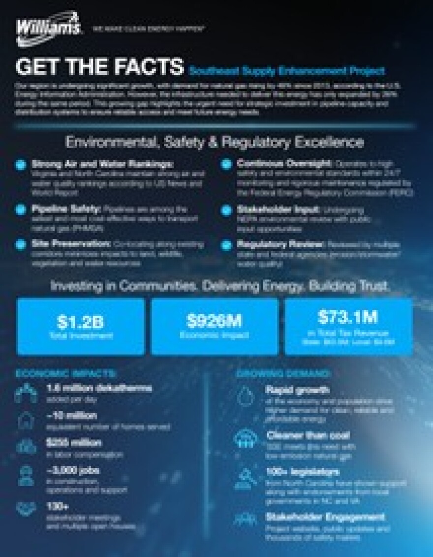 An informational flyer from Williams Companies' Transco, the operators and developers of the Southeast Supply Enhancement Project.