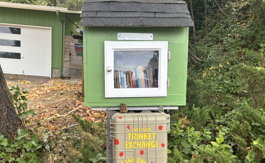 The trinket trading box and exchange library at 3417 Onyx Place in Eugene, pictured on Aug. 14, 2026.