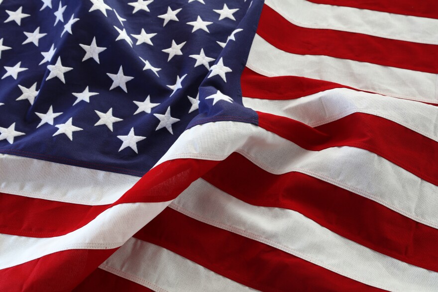Closeup of rippled American flag