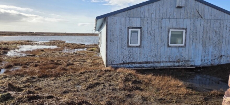 The storm surge lifted the John family's home off its foundation and carried it several miles from Kipnuk. This photo was taken days after the Oct. 12, 2025 flood.