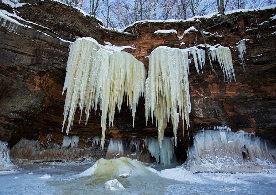 For those who don't make the trek out to the islands, giant icicles have formed along the lake's shore.