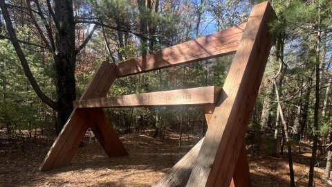 "A Sound County Bench" by Fond du Lac artist Jacob Brault can be seen on the Stevens Point Sculpture Park trail.