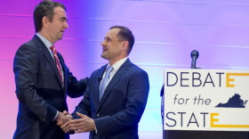 Democratic gubernatorial candidates Lt. Gov. Ralph Northam, left, and former Congressman Tom Perriello, right, shake hands after a debate in Richmond, Va., in May. (Steve Helber/AP)