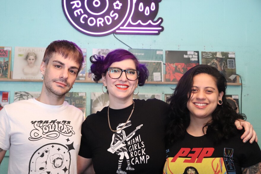 Sweat Records social media and event manager Zac Mantha-Ware (left), owner Lolo Reskin (middle) and assistant manager Lauren Chue (right).