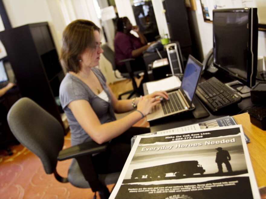 Workers at the National Human Trafficking Resource Center in Washington, D.C., answer nearly 2,000 phone calls to their anti-trafficking hotline every month. The organization is enlisting truck drivers to help identify possible victims of sex trafficking.