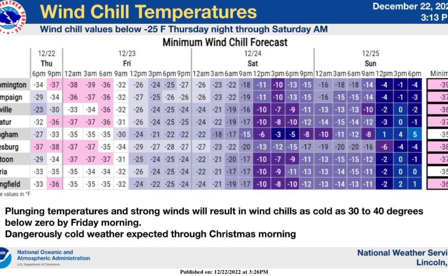 The wind chill forecast, as of Thursday afternoon.