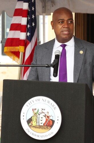 NEWARK, NEW JERSEY - Mayor of Newark Ras Baraka speaks at the groundbreaking celebration for a new development in Newark, New Jersey on April 26, 2022.