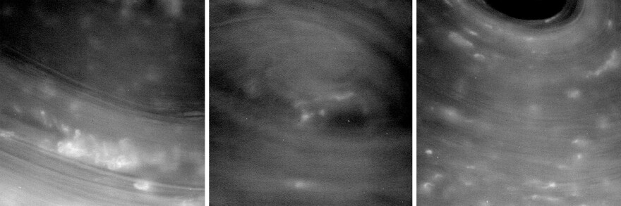 As Cassini began to cross between Saturn and its rings, the craft went over the planet's north pole.