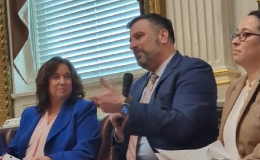Rochester City School District Superintendent Carmine Peluso speaks at a meeting with U.S. Education Department representatives at the White House on Wednesday. To his left is Deputy Secretary of Education Cindy Marten.
