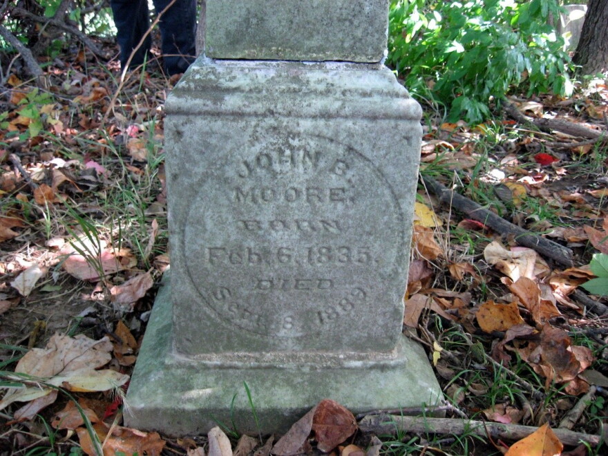 Gravestone of the son of the patriot John Beach Moore II in a Moore family cemetery.
