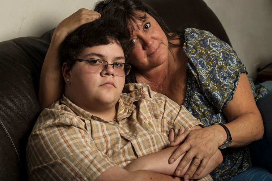 Gavin Grimm, who is now 20, with his mom Deirdre Grimm a couple of years ago, in Gloucester, Va. The transgender teen sued the Gloucester County School Board in 2015, after it barred him from using the boys' bathroom.