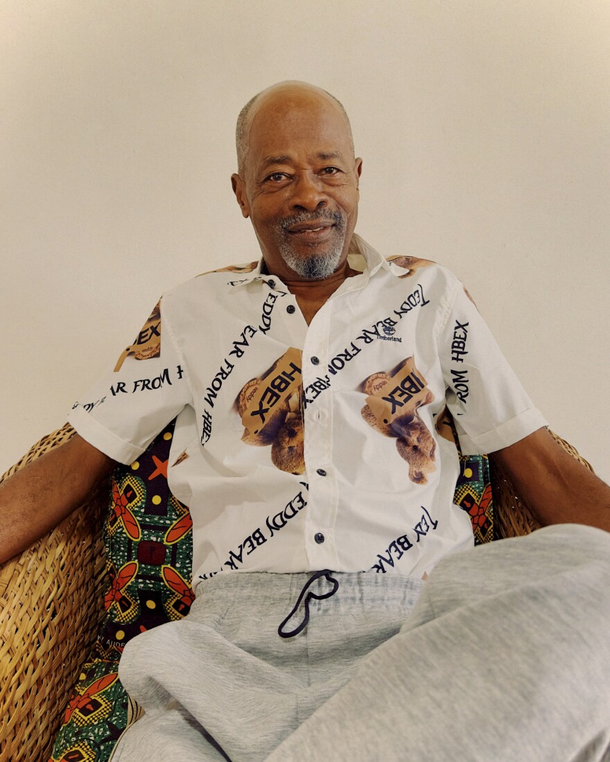 74-year-old Lenval Skiers at his home in Pan-African Village, in Asebu.