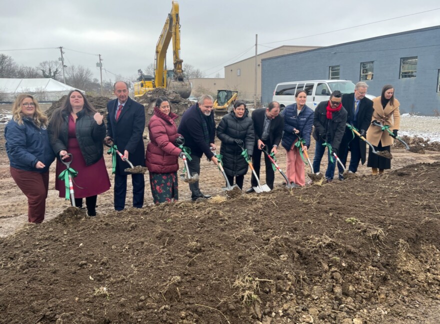 City and state officials, including Lt. Gov. Jacqueline Coleman, Lexington Mayor Linda Gorton and District 5 Councilmember Liz Sheehan break ground on The Railyard development.