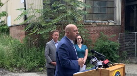 State Senator Jorge Cabrera speaks about investments in the Naugatuck River Valley from the state budget on Fri., July 9, 2021. The two-year budget relies on one-time federal COVID relief funds and some are worried about the fiscal cliff that will create.