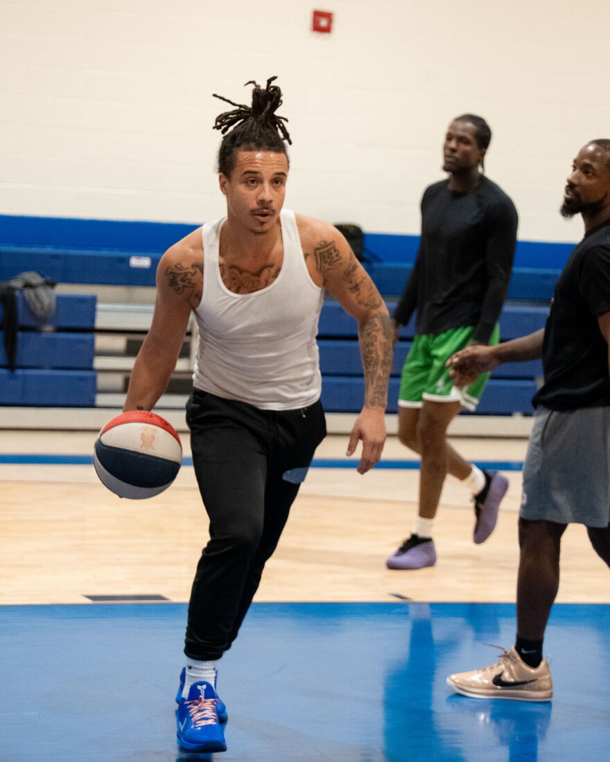 Men's basketball team Rochester Reapers practice October 22, 2026 at the Boys and Girls Club gym. The Reapers are a new woman-owned team that is part of the American Basketball Association (ABA) League.