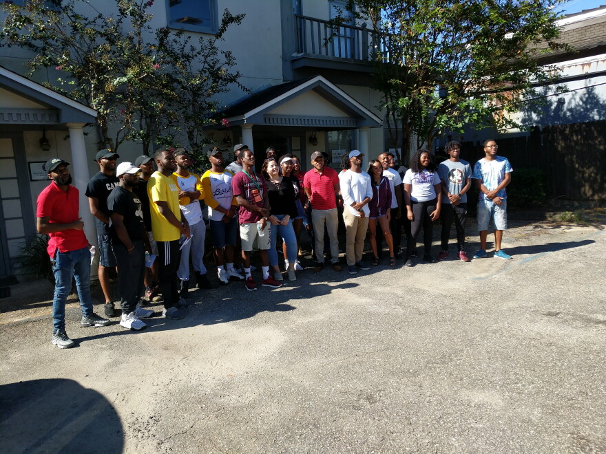 Tallahassee canvassers pose for a group photo before starting their get-out-the-vote campaign in Tallahassee.