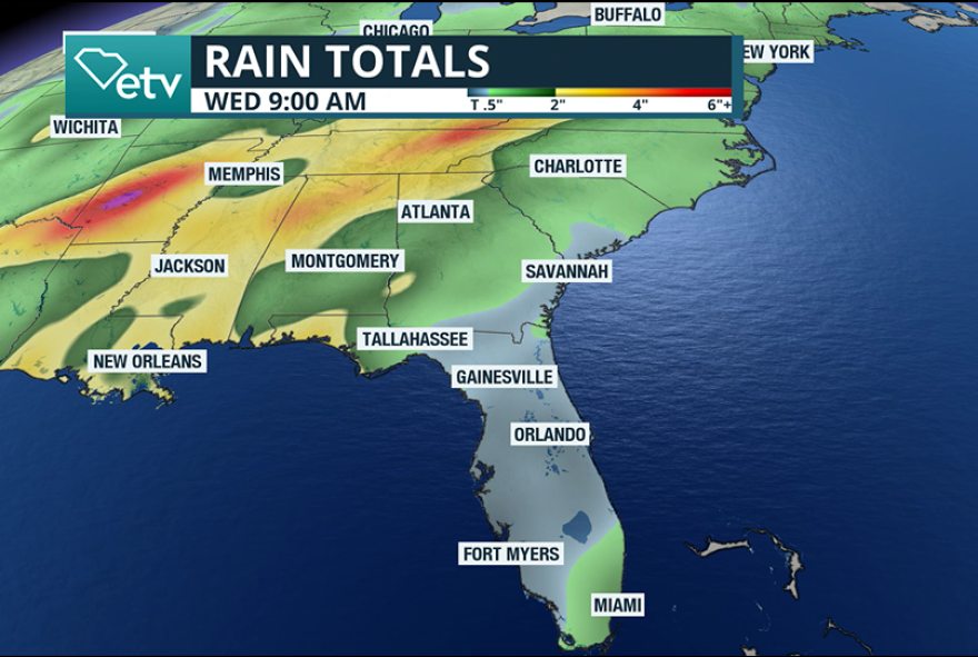Expected rainfall map through Wednesday morning.