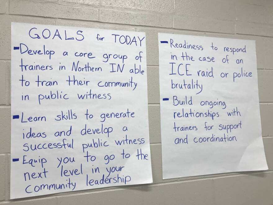 Goals during the protest seminar hosted by the Elkhart-Goshen Sanctuary Coalition.