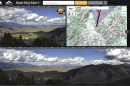 AI Camera feed from the Snow King Mountain, displaying a panoramic view of the valley and mountains below as well as a map of the area  