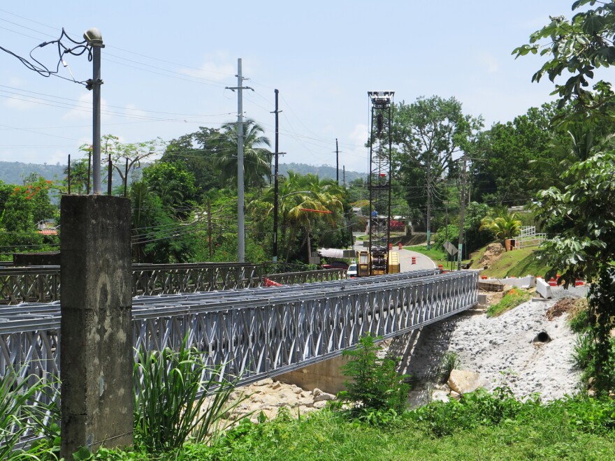 In Utuado, Puerto Rico, construction work is still going on to replace a bridge destroyed in Hurricane Maria.