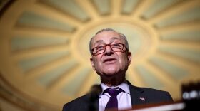 Senate Majority Leader Charles Schumer (D-NY) speaks to reporters following a Senate Democratic luncheon at the U.S. Capitol in Washington, DC.
