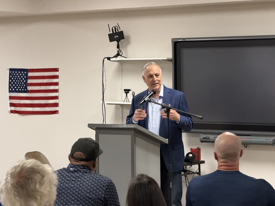 Congressman Andy Biggs, who is running for Arizona governor, speaks to voters at a meeting of the Yuma County Republican Party at the Yuma Community Food Bank on Tuesday, May 26, 2026.