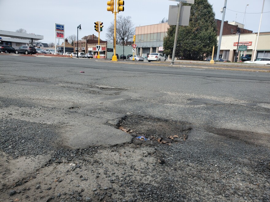 A pothole on Sumner Avenue in Springfield, Ma.