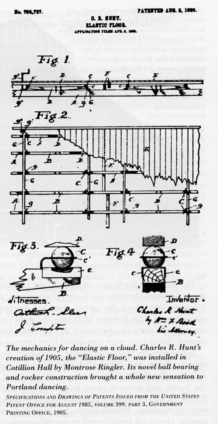 The 1905 patent for the elastic floor technology used in the Crystal Ballroom.