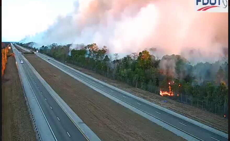 Scene of the fire in the Big Cypress National Preserve in Collier County that shut down I-75 for a time Wednesday night into Thursday morning.