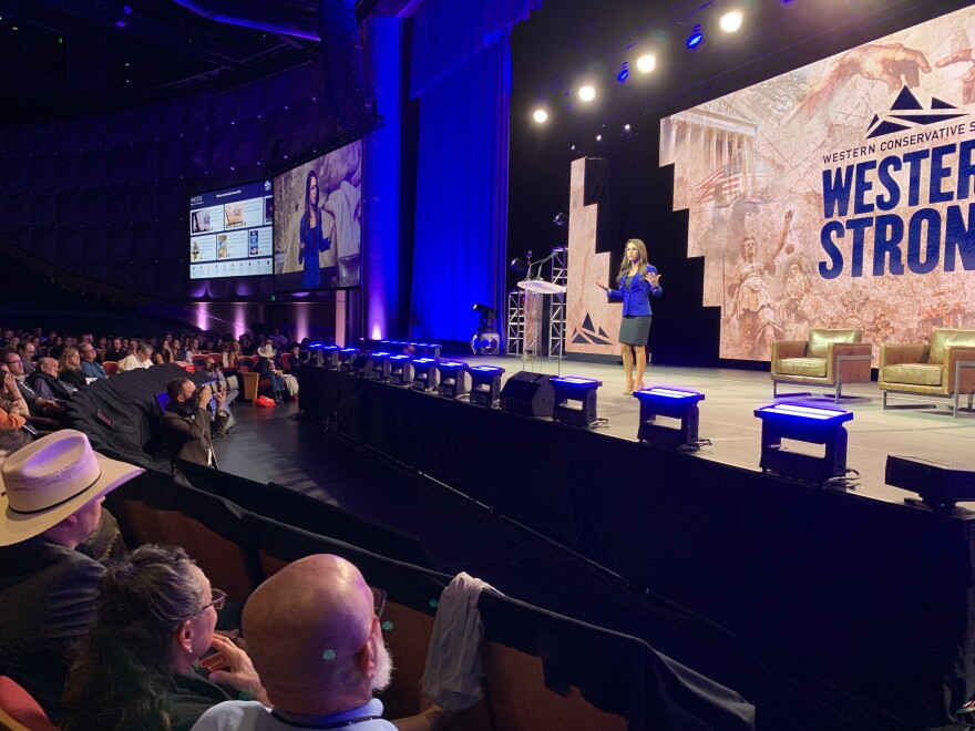 This year's Western Conservative Summit was centered around claims that faith and traditional family values are under attack by the left. Here, Congresswoman Lauren Boebert addresses supporters on Friday, June 9, 2023 at the Bellco Theatre in downtown Denver.