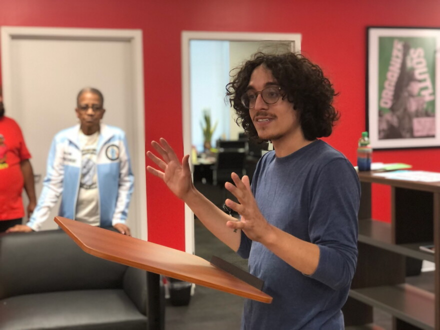 Italo Medelius speaks at a press conference in Durham about his hunger strike on August 25, 2026.