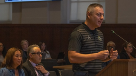 Antonio Sanchez, principal of Calwa Elementary School, speaks at the Fresno Unified board meeting on Aug. 26.