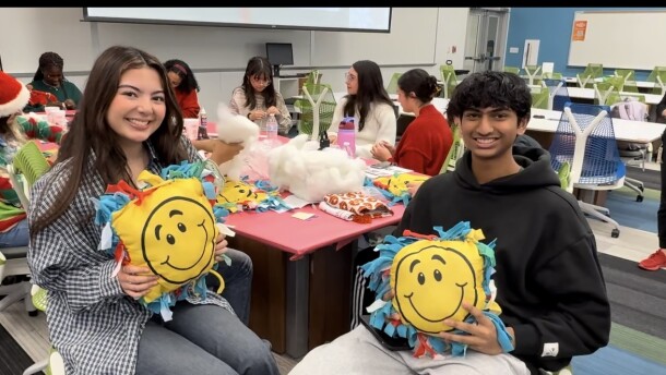 Youth Leadership Council (YLC) members, in association with UT Teen Health, created “feel-good” smiley pillows to donate, spreading positivity.